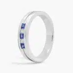 A Princess-Cut Diamond and Sapphire Mens Wedding Band With Sapphire in Platinum (4.30mm) with 0.12 CTW diamonds.