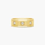 A Pavé Set 3-Stone Mens Yellow Gold Diamond Wedding Bands (8.00mm) with an octagonal shape and satin finish in 18K Yellow Gold.