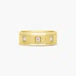 A Pavé Set 3-Stone Mens Yellow Gold Diamond Wedding Bands (8.00mm) with an octagonal shape and satin finish in 18K Yellow Gold.