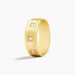 A Pavé Set 3-Stone Mens Yellow Gold Diamond Wedding Bands (8.00mm) with an octagonal shape and satin finish in 18K Yellow Gold.