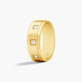 A Pavé Set 3-Stone Mens Yellow Gold Diamond Wedding Bands (8.00mm) with an octagonal shape and satin finish in 18K Yellow Gold.