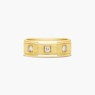 A Pavé Set 3-Stone Mens Yellow Gold Diamond Wedding Bands (8.00mm) with an octagonal shape and satin finish in 18K Yellow Gold.