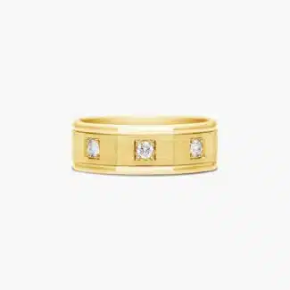 A Pavé Set 3-Stone Mens Yellow Gold Diamond Wedding Bands (8.00mm) with an octagonal shape and satin finish in 18K Yellow Gold.