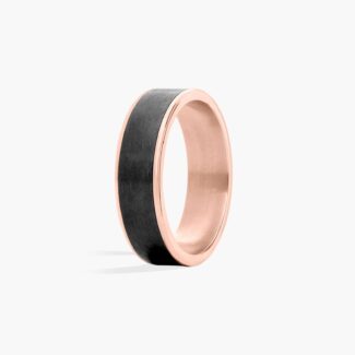 A Satin Finish Mens Black Wedding Band With Rose Gold (6.50mm) combining Black Titanium and 14K Rose Gold.