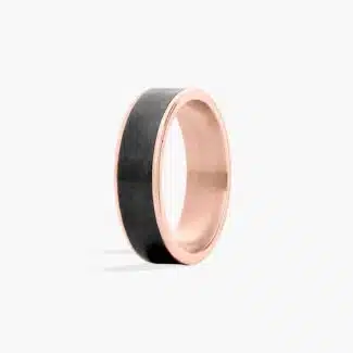 A Satin Finish Mens Black Wedding Band With Rose Gold (6.50mm) combining Black Titanium and 14K Rose Gold.