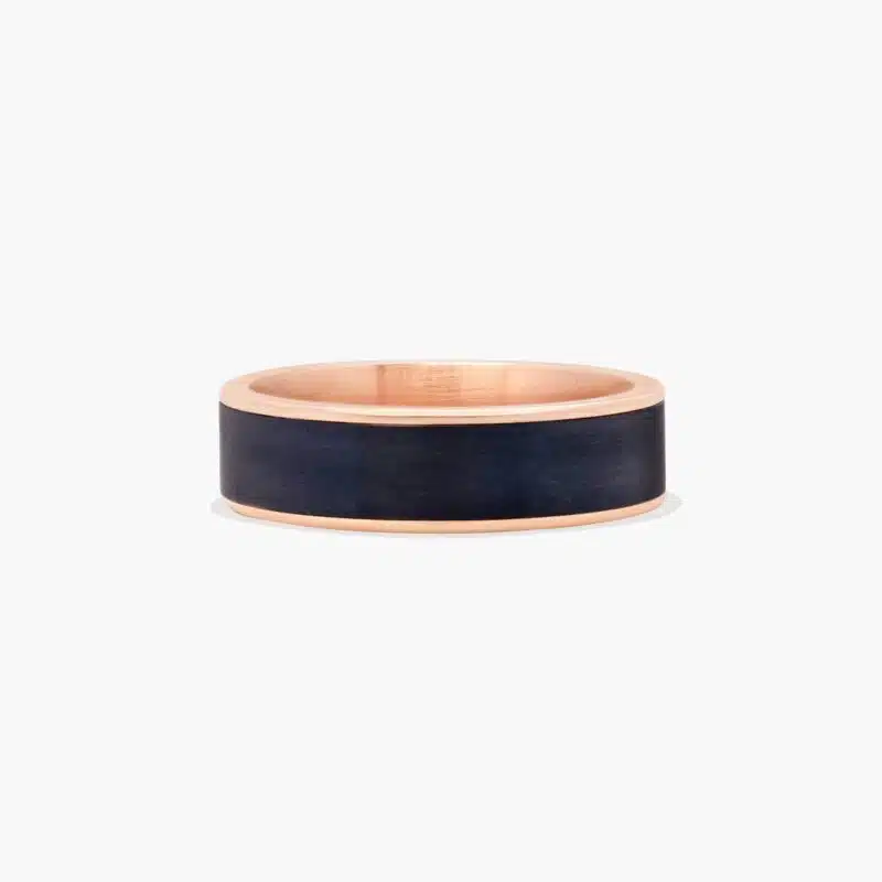 A Satin Finish Mens Black Wedding Band With Rose Gold (6.50mm) combining Black Titanium and 14K Rose Gold.