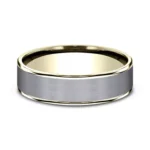 A Satin Tantalum and 14K Yellow Gold Two-Tone Comfort-Fit Mens Wedding Band (6.5mm) with polished gold edges.
