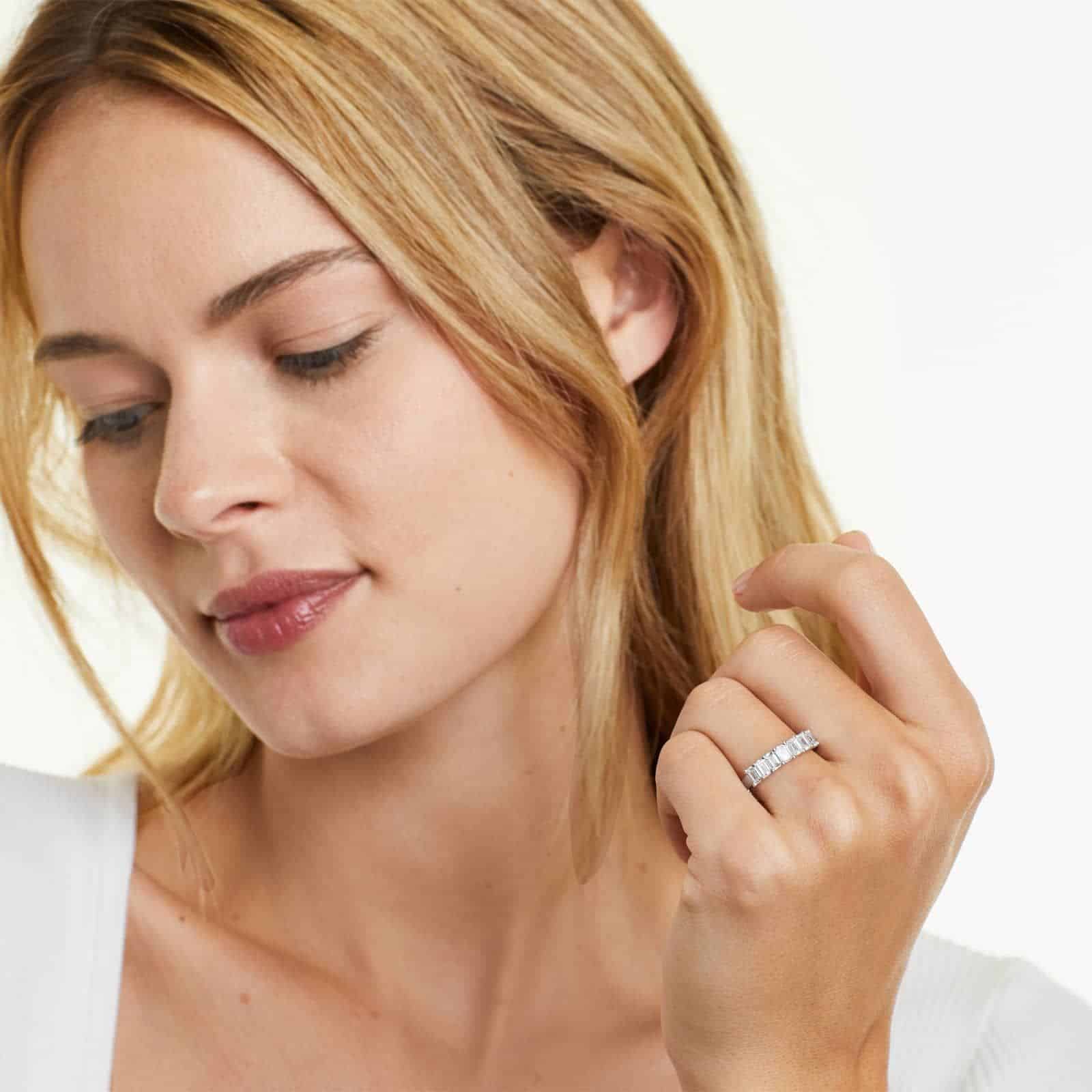 A Seven Stone Mixed Cut White Gold Diamond Wedding Rings For Women band in 14K White Gold (2.00mm) with 0.28 CTW mixed-shape lab-grown diamonds.