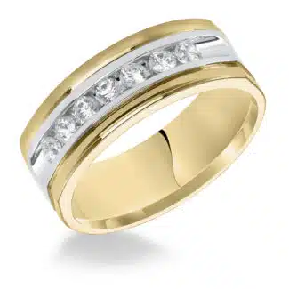 A Two-Tone Diamond Channel Set Mens Wedding Band With Diamonds (8.00mm) with 0.49 CTW of diamonds, set in 14K Gold.
