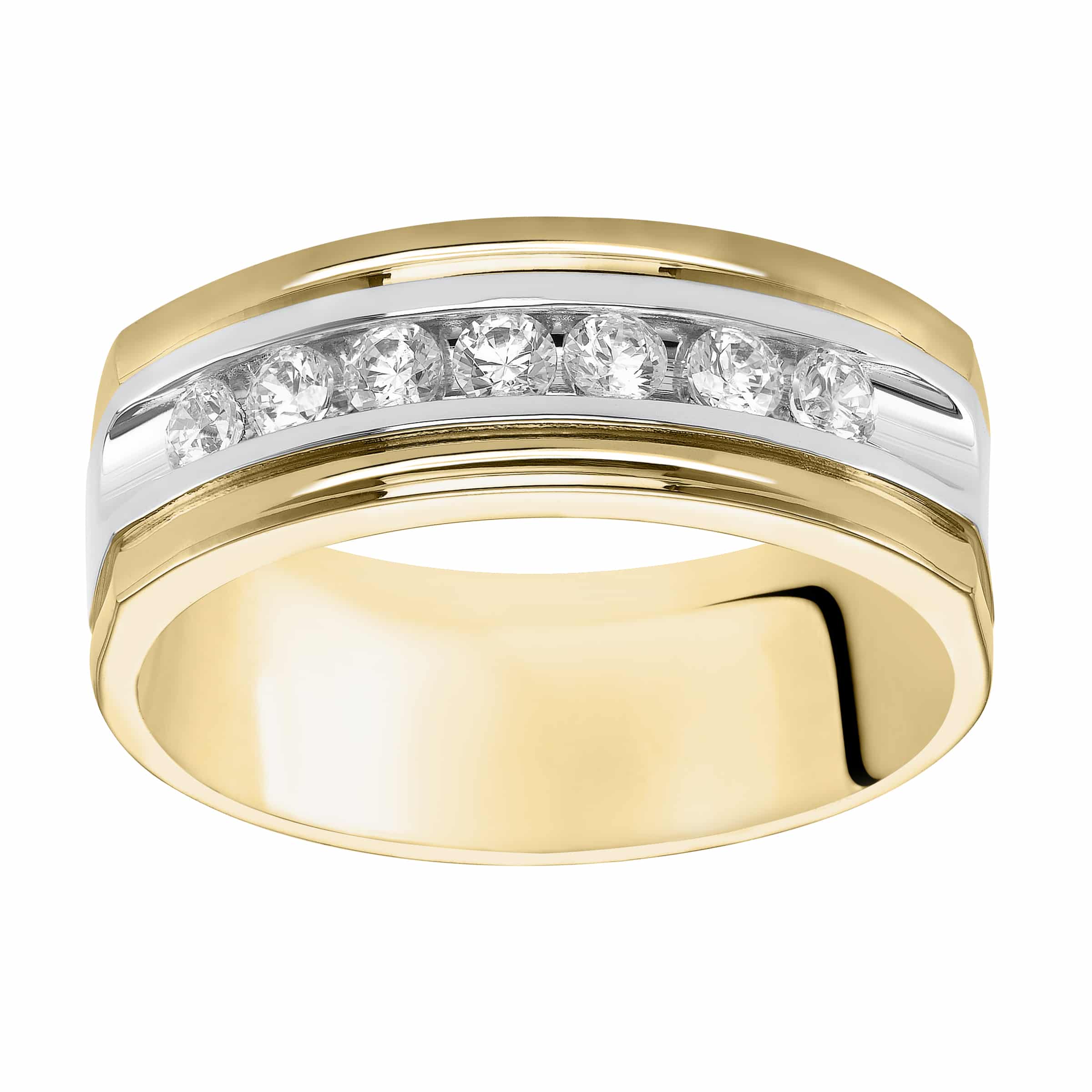 A Two-Tone Diamond Channel Set Mens Wedding Band With Diamonds (8.00mm) with 0.49 CTW of diamonds, set in 14K Gold.