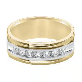 A Two-Tone Diamond Channel Set Mens Wedding Band With Diamonds (8.00mm) with 0.49 CTW of diamonds, set in 14K Gold.