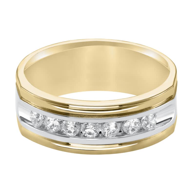 A Two-Tone Diamond Channel Set Mens Wedding Band With Diamonds (8.00mm) with 0.49 CTW of diamonds, set in 14K Gold.