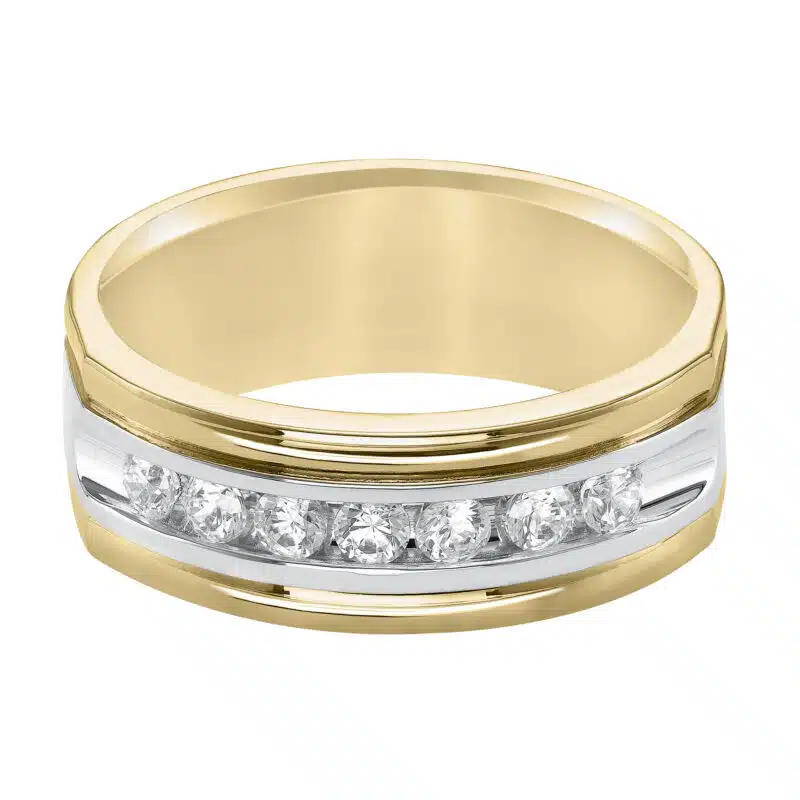 A Two-Tone Diamond Channel Set Mens Wedding Band With Diamonds (8.00mm) with 0.49 CTW of diamonds, set in 14K Gold.