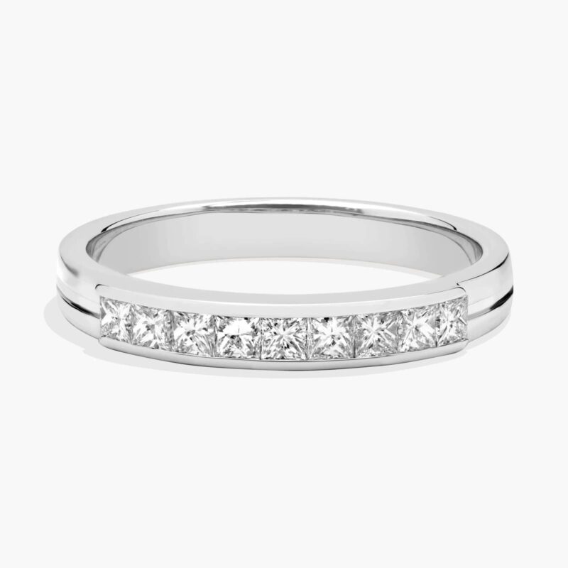 A Channel Set Princess Cut Diamond White Gold Princess Cut Wedding Rings band (4.50mm) in 18K White Gold with 5/8 CTW diamonds.