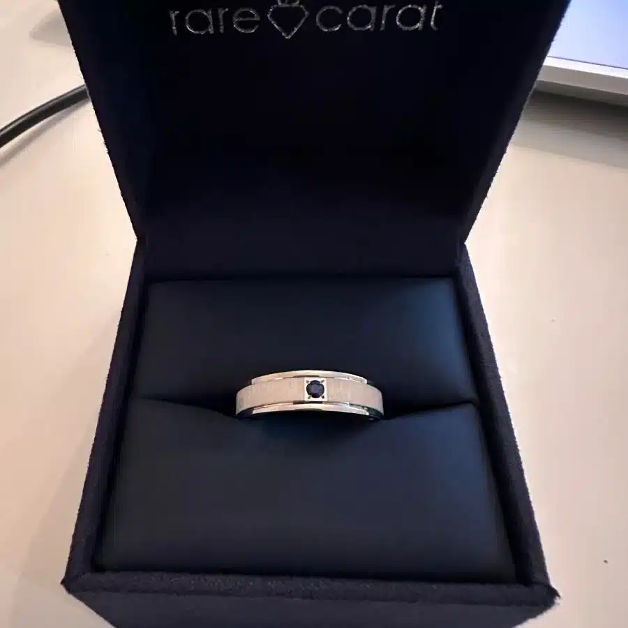 A 14K White Gold Blue Sapphire Ring for Men: 6.00 mm wide Comfort-Fit band with a brushed center finish, high-polished edges, and a striking Blue Sapphire accent.