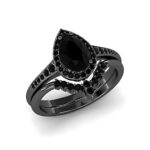 A 3.0 CT Drop-Tear Black Onyx and AAAAA Moissanite Black Wedding Ring Set For Her in 925 Sterling Silver with a Black Gold plating option.