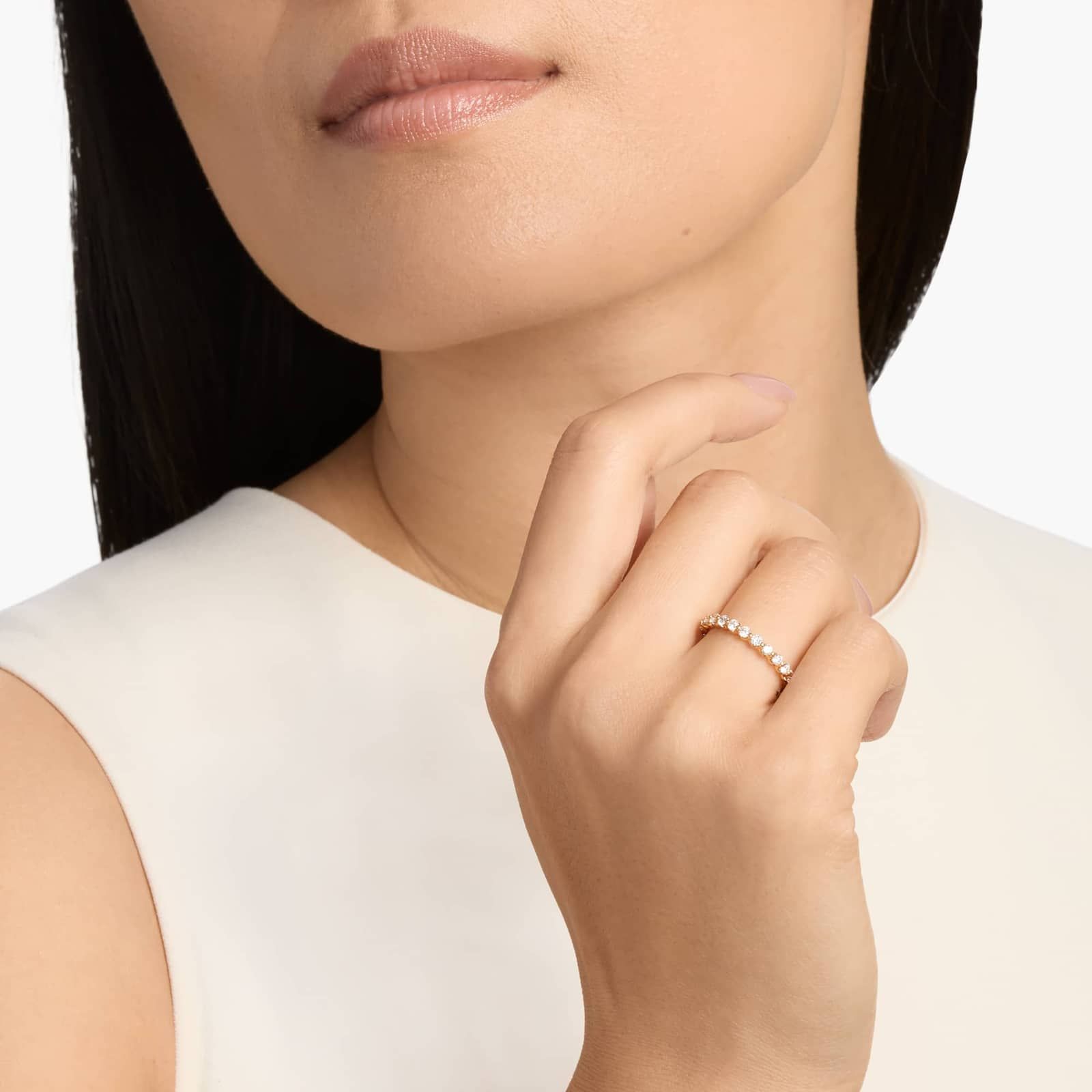 A Floating Eternity Lab Created Diamond Wedding Set Rings On Sale Women band (2.40mm) in 14K Yellow Gold with 1 CTW of F-G/VS2-SI1 Round Lab-Grown Diamonds.