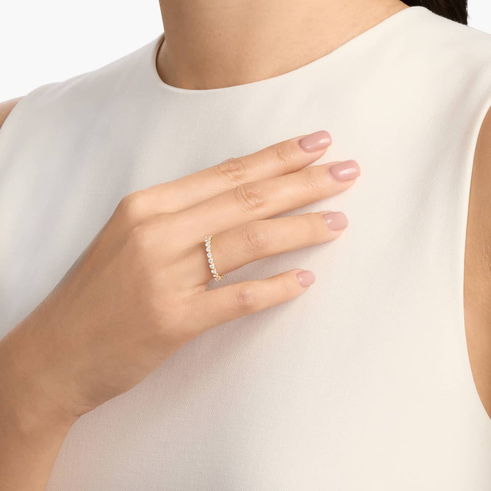 A Floating Eternity Lab Created Diamond Wedding Set Rings On Sale Women band (2.40mm) in 14K Yellow Gold with 1 CTW of F-G/VS2-SI1 Round Lab-Grown Diamonds.