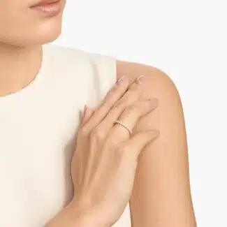 A Floating Eternity Lab Created Diamond Wedding Set Rings On Sale Women band (2.40mm) in 14K Yellow Gold with 1 CTW of F-G/VS2-SI1 Round Lab-Grown Diamonds.