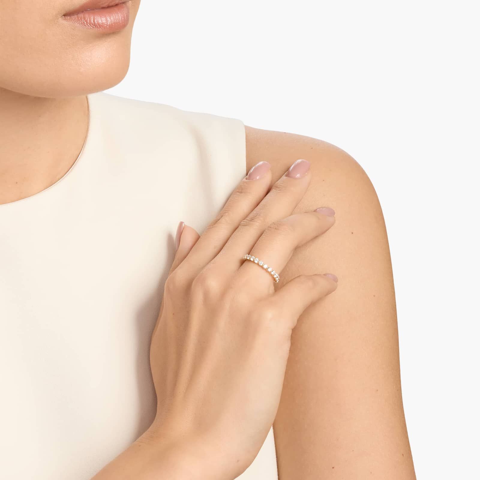 A Floating Eternity Lab Created Diamond Wedding Set Rings On Sale Women band (2.40mm) in 14K Yellow Gold with 1 CTW of F-G/VS2-SI1 Round Lab-Grown Diamonds.