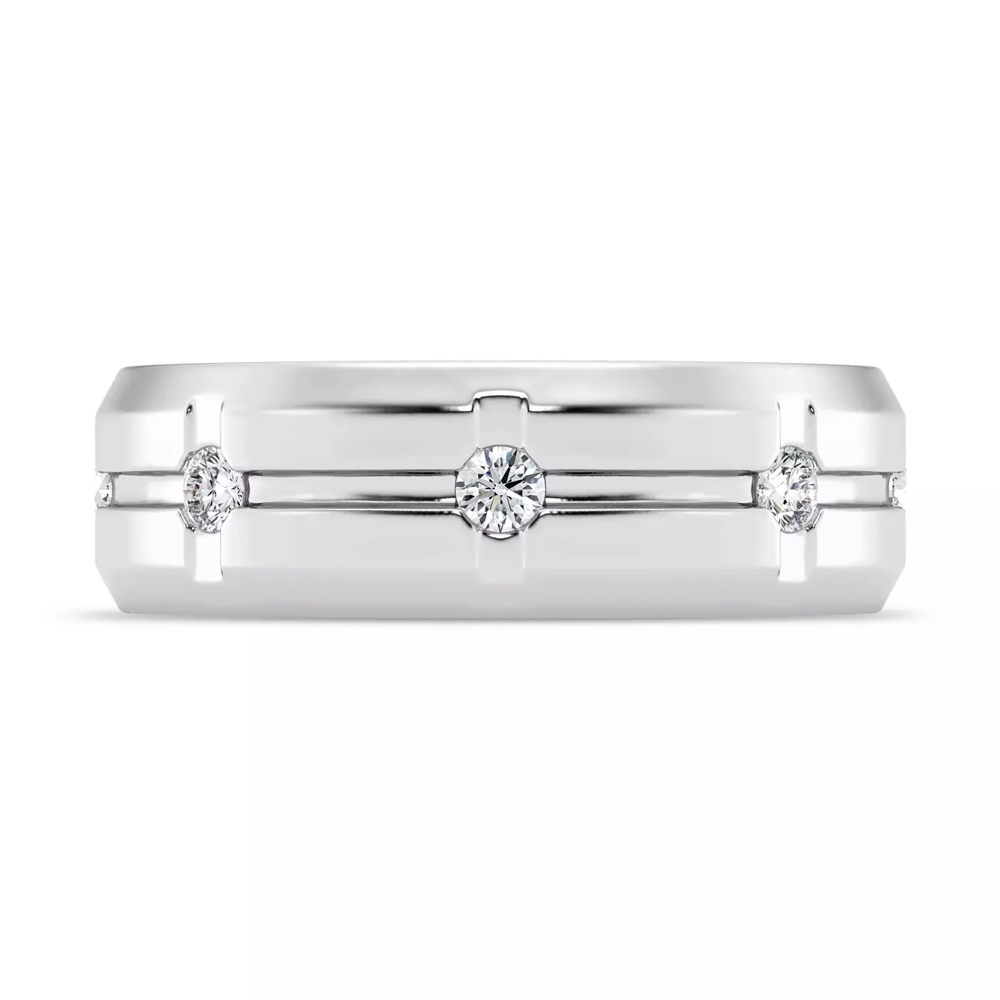 grooved-eternity-wide-band-wedding-rings-with-diamonds-7mm 2 A 7mm wide 14K White Gold Diamond Wedding Rings For Women eternity band with a grooved design and 0.5 CTW natural round diamonds.