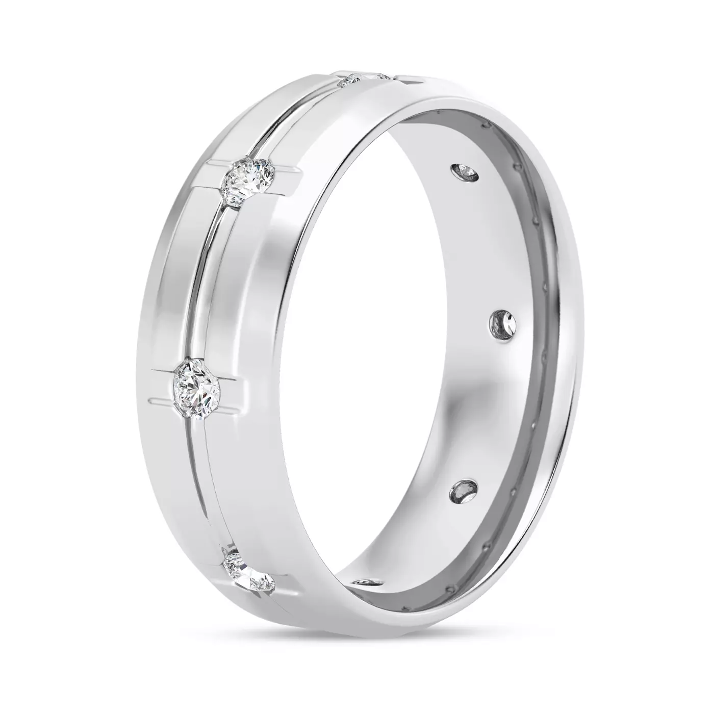 grooved-eternity-wide-band-wedding-rings-with-diamonds-7mm A 7mm wide 14K White Gold Diamond Wedding Rings For Women eternity band with a grooved design and 0.5 CTW natural round diamonds.