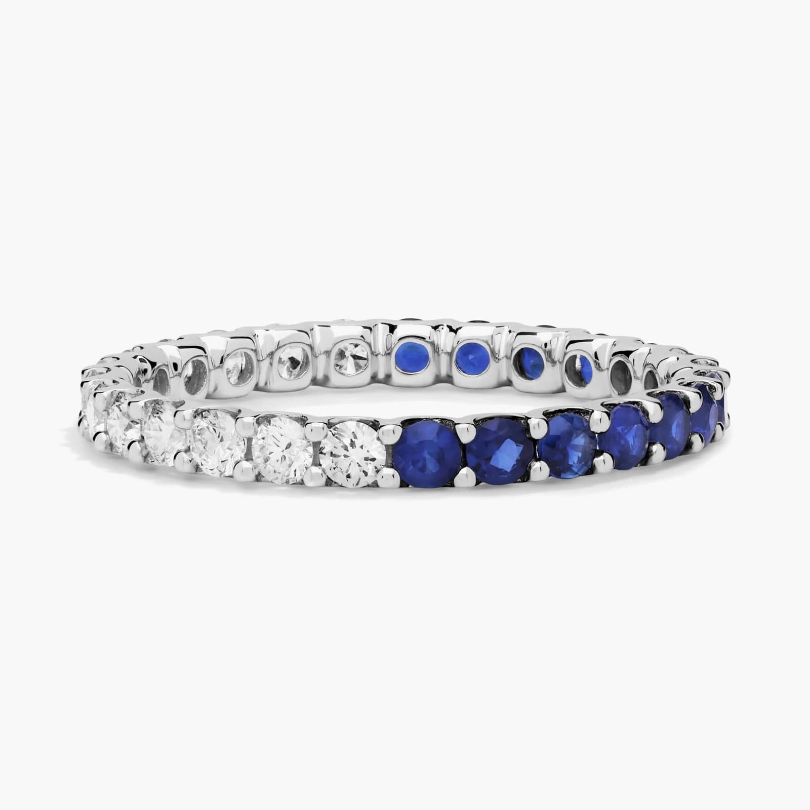 A Half and Half Sapphire and Diamond Eternity Sapphire Wedding Rings For Women band (2.00mm) in 14K White Gold with 0.52 CTW sapphires and 0.48 CTW diamonds.