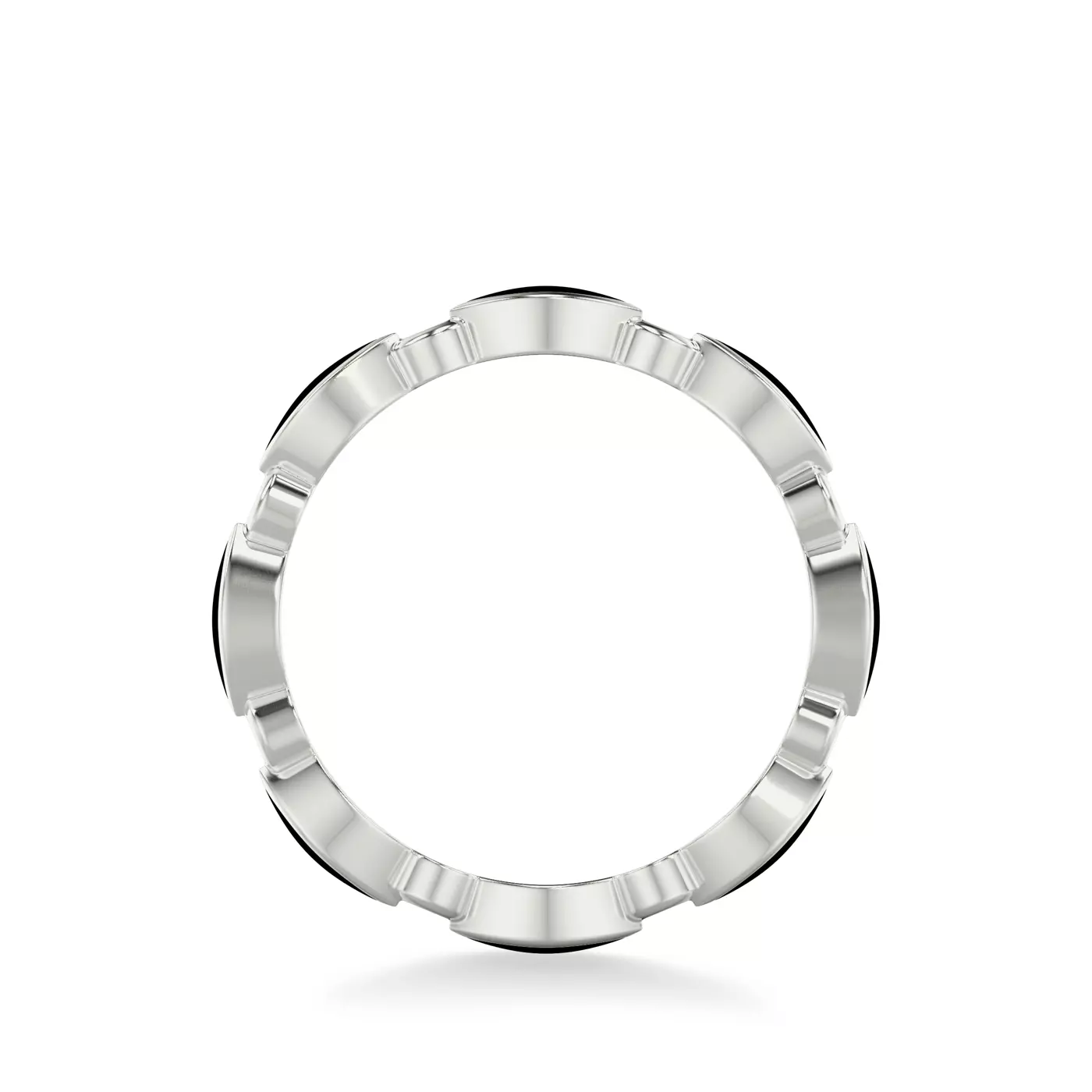 A 14K White Gold Diamond Wedding Rings For Women eternity band (2.50mm) featuring 0.12 CTW round diamonds alternating with black ceramic marquise inlays.