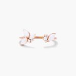 A 14K Rose Gold Open Ring Opal Wedding Rings For Women with asymmetrically set Marquise Cabochon Opals (0.46 CTW min) and Round Diamond accents.