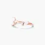 A 14K Rose Gold Open Ring Opal Wedding Rings For Women with asymmetrically set Marquise Cabochon Opals (0.46 CTW min) and Round Diamond accents.