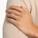 A 3.60 mm wide Platinum Mens Wedding Bands With Baguettes featuring an alternating pattern of Baguette and Princess Cut natural diamonds (1/5 CTW).