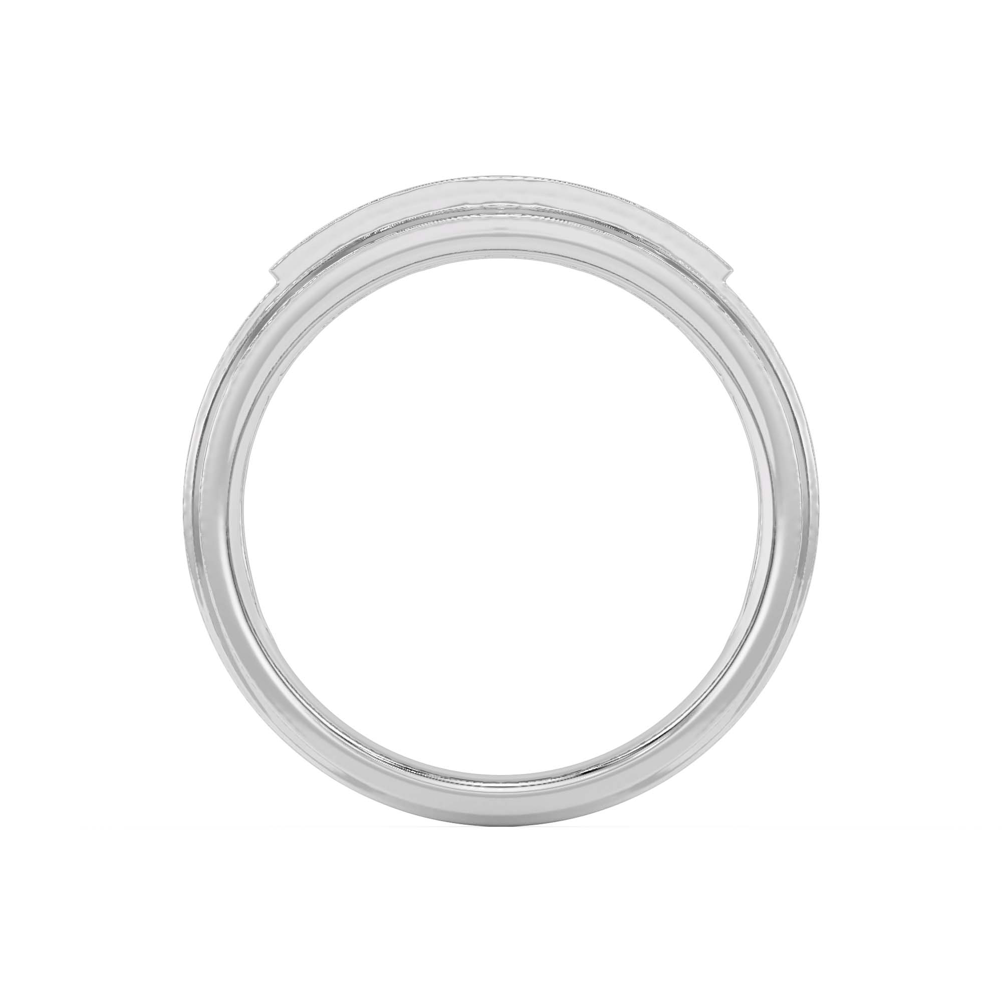 An 18K White Gold Women's Baguette Wedding Band featuring an alternating channel-set pattern of Baguette Blue Sapphires and Round Diamonds (0.06 CTW). The band tapers in width.