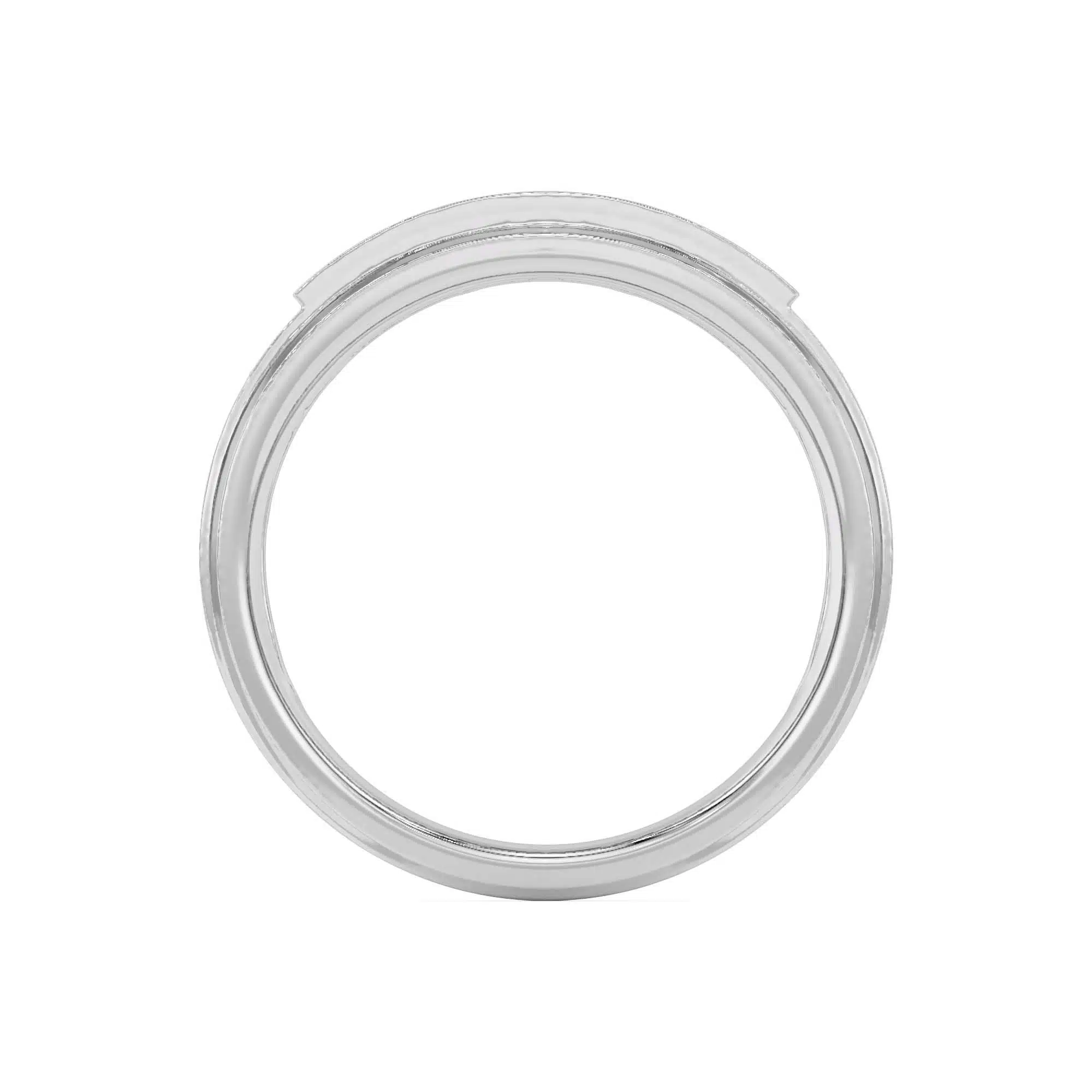 An 18K White Gold Women's Baguette Wedding Band featuring an alternating channel-set pattern of Baguette Blue Sapphires and Round Diamonds (0.06 CTW). The band tapers in width.