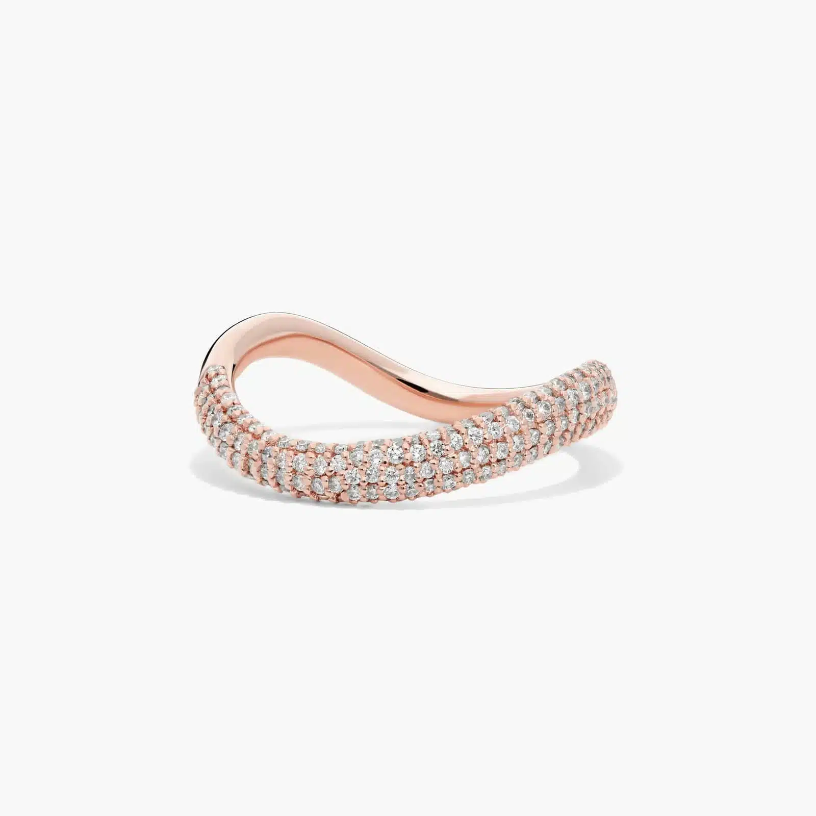 A Sculptural Waves Pavé Diamond Rose Gold Wedding Rings For Women band (2.30mm) in 14K Rose Gold with approximately 0.54 CTW of Round Diamonds.