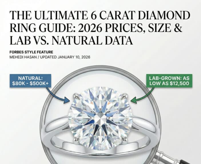 The Ultimate 6 Carat Diamond Ring Guide: 2026 Prices, Size & Lab vs. Natural Data