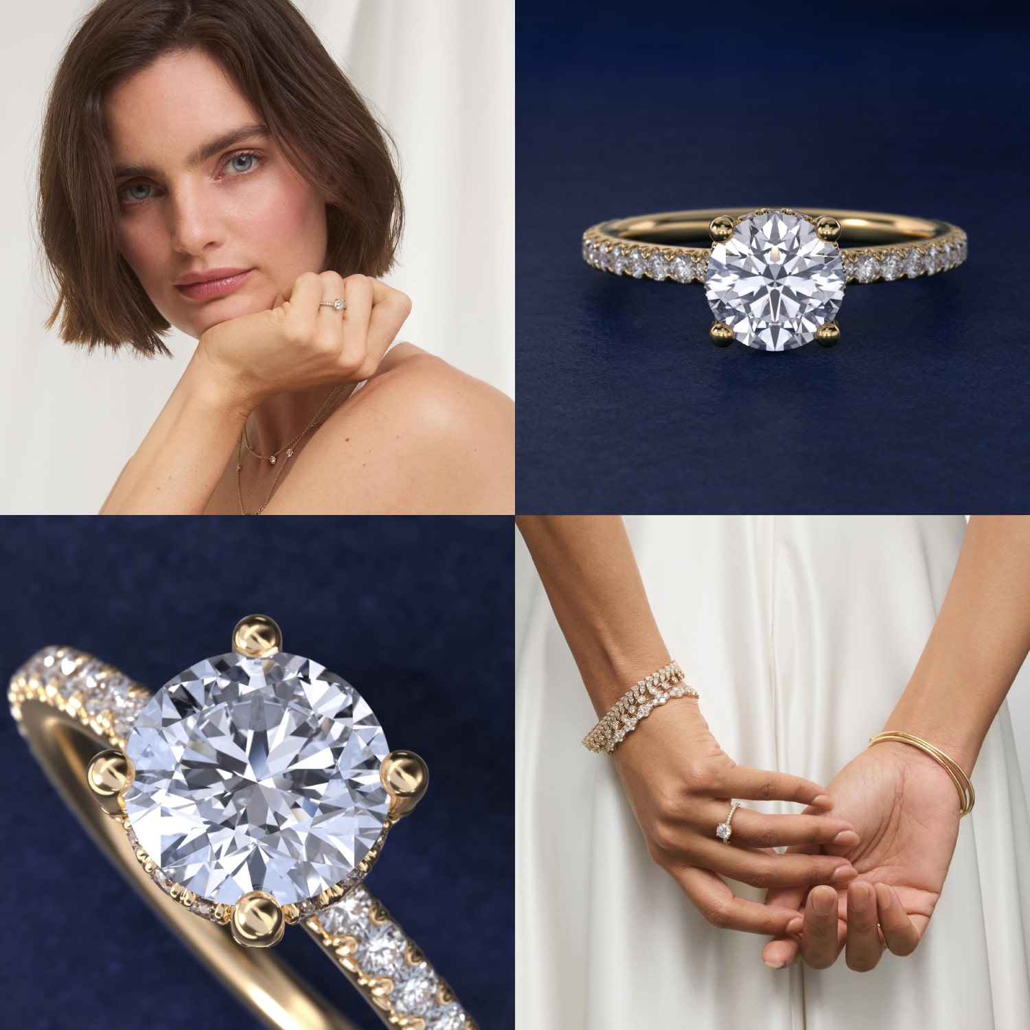 Blue Nile Studio Petite French Pavé Crown Diamond Engagement Ring in 18k Yellow Gold