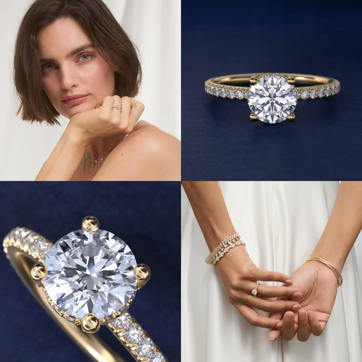 Blue Nile Studio Petite French Pavé Crown Diamond Engagement Ring in 18k Yellow Gold