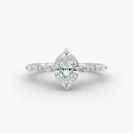 14K white gold marquise sidestone engagement rings under $2,500 featuring a 1 carat oval lab grown diamond and 0.30 CTW marquise accents.