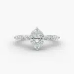 14K white gold marquise sidestone engagement rings under $2,500 featuring a 1 carat oval lab grown diamond and 0.30 CTW marquise accents.