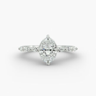 14K white gold marquise sidestone engagement rings under $2,500 featuring a 1 carat oval lab grown diamond and 0.30 CTW marquise accents.