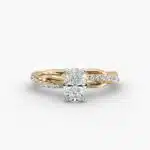 14K yellow gold pavé rope engagement rings under $2,500 featuring a 1 carat oval lab grown diamond and 24 interwoven natural diamonds.