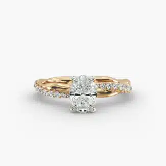 14K yellow gold pavé rope engagement rings under $2,500 featuring a 1 carat oval lab grown diamond and 24 interwoven natural diamonds.