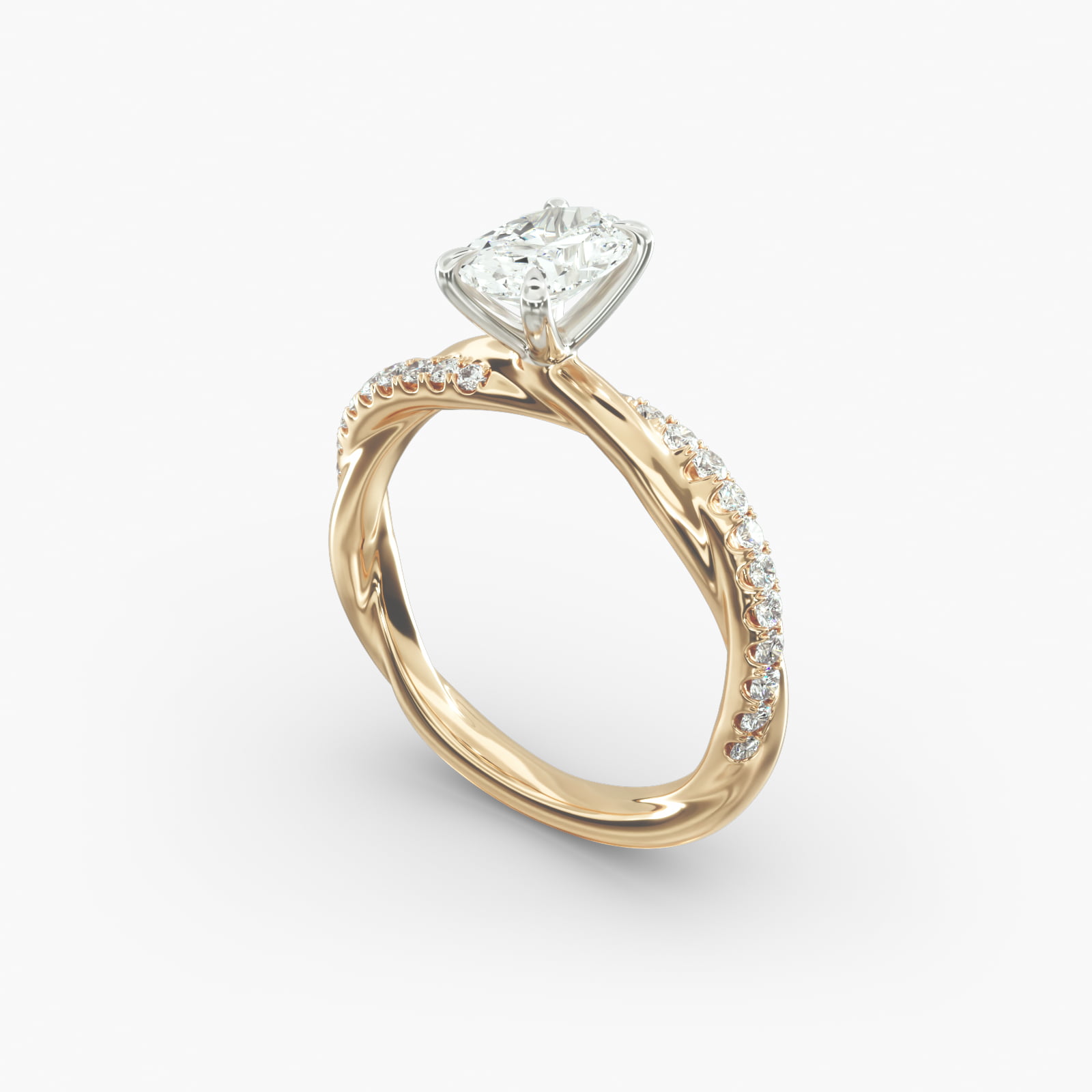 14K yellow gold pavé rope engagement rings under $2,500 featuring a 1 carat oval lab grown diamond and 24 interwoven natural diamonds.