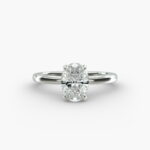 14K white gold oval solitaire engagement rings under $2,500 featuring a 1.5 carat colorless VS clarity lab grown diamond with a 2.00mm flush fit band.