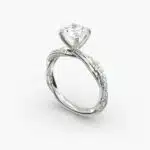 Platinum pavé rope engagement rings under $2,500 featuring a 1 carat round lab grown diamond and 24 interwoven natural diamonds on a 2.90mm band.