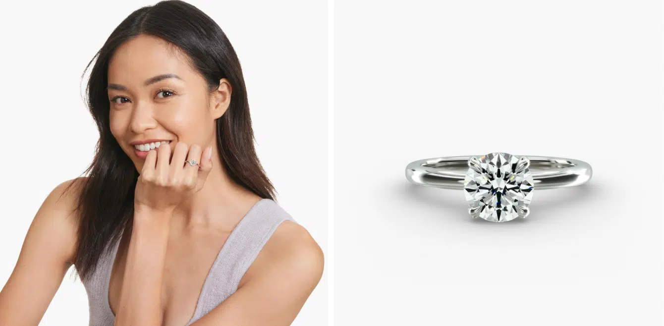 Round 1.5 CT Certified Lab-Grown Diamond Claw Prong Flush Fit Solitaire Engagement Ring In Platinum.