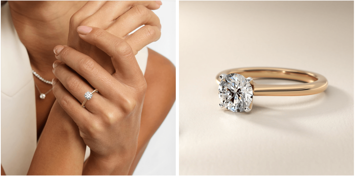 Round 1.5 CT Certified Lab-Grown Diamond Petite Solitaire Engagement Ring in 14K Yellow Gold.