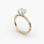 14K yellow gold round solitaire engagement rings under $2,500 featuring a 2 carat colorless VS clarity lab grown diamond with claw prongs.