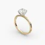 14K yellow gold round solitaire engagement rings under $2,500 featuring a 2 carat colorless VS clarity lab grown diamond with claw prongs.