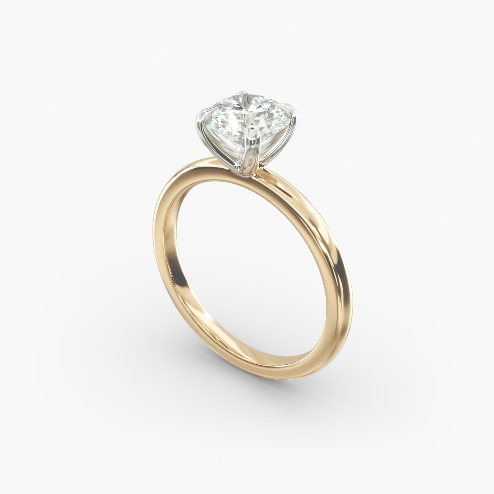 14K yellow gold round solitaire engagement rings under $2,500 featuring a 2 carat colorless VS clarity lab grown diamond with claw prongs.